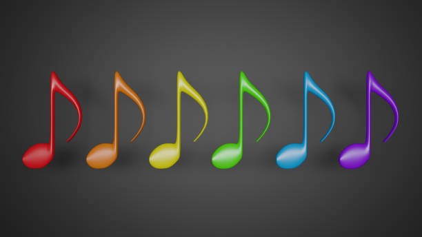 istock Rainbow colored music note placed on gray gradient background. Concept of colorful decoration related to music, relaxation, celebration or party. 3D render. 1217589012