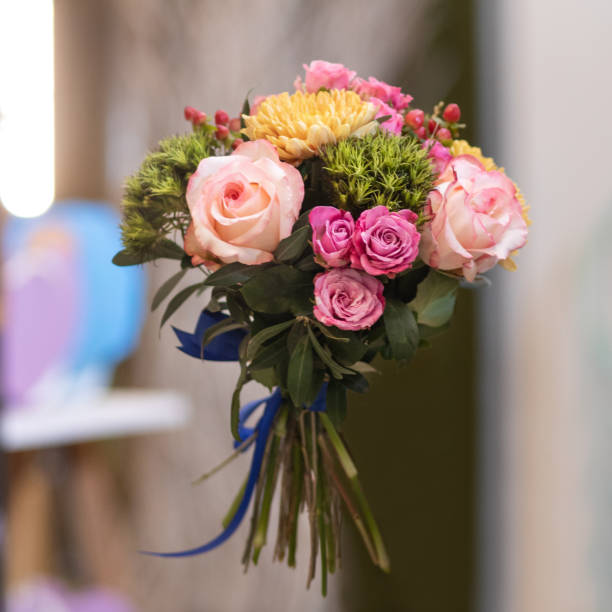 istock Pink Rose flower bouquet flying 1217589215