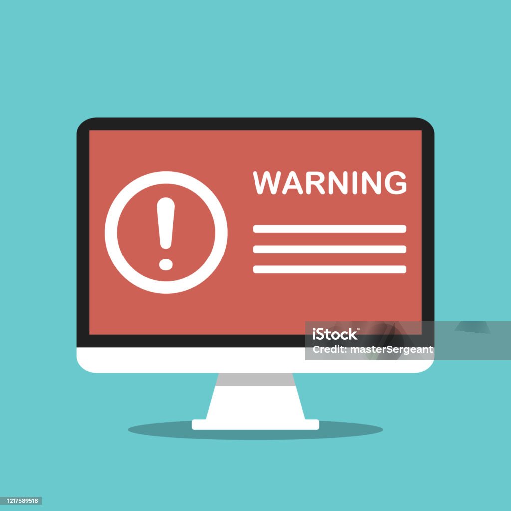 Warning Signage Computer Warning Message With Round Exclamation Sign On Pc Computer Display ...