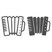 istock Accordion line and solid icon. Folkloric accordion instrument outline style pictogram on white background. Patrick day and music for mobile concept and web design. Vector graphics. 1217590103