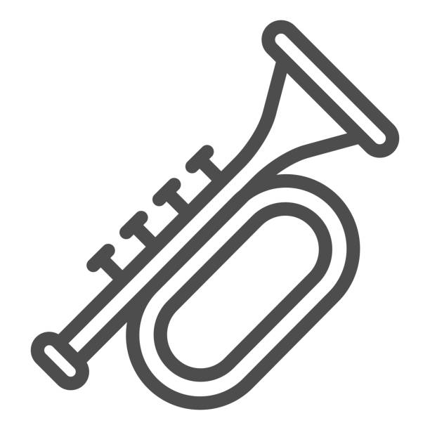 ilustrações de stock, clip art, desenhos animados e ícones de trumpet line icon. brass musical instrument with flared bell outline style pictogram on white background. patrick day and music sign for mobile concept and web design. vector graphics. - bugle