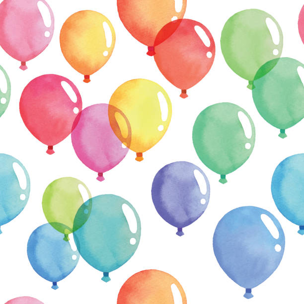 ilustrações de stock, clip art, desenhos animados e ícones de watercolor seamless background ⁬with coloful balloon - balloon blue bunch cheerful