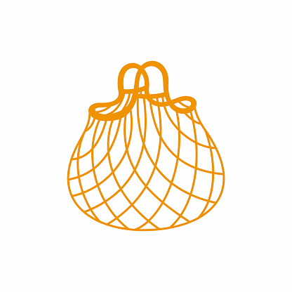 Mesh bag-string bag on a white background in the flat style.  A popular theme is zero waste lifestyle. Vector illustration