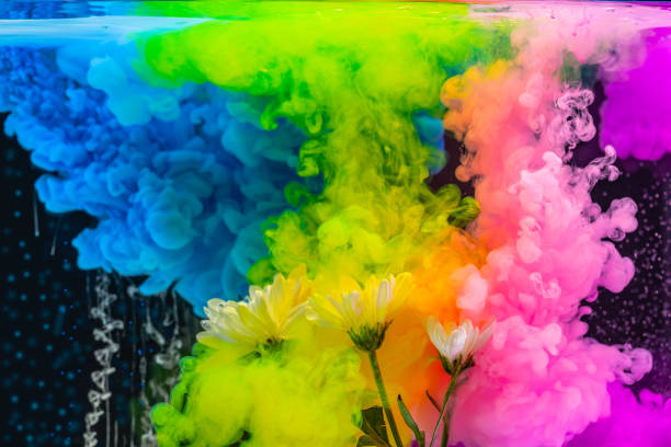istock White flower in the colorful water 1217603099