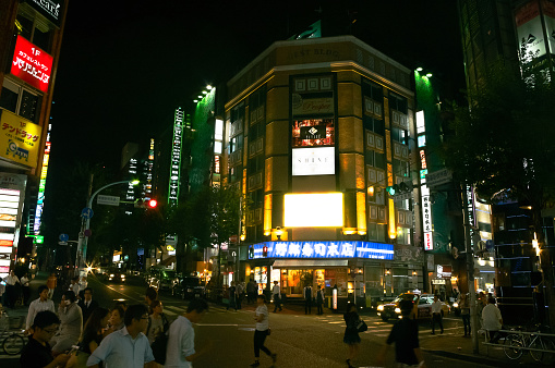 Shinjuku, Tokyo, Japan 13 August 2015 : Night time Street scene showing the neon lighting of the Shinjuku district of Tokyo, Japan