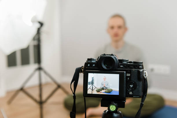 istock Online yoga meditation, webinar, wloger streaming, teaching from home 1217612946