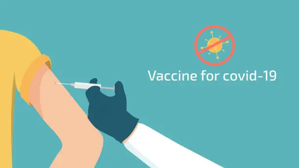 Vector illustration of Syringe in hand , vaccination in the arm and stop corona virus.