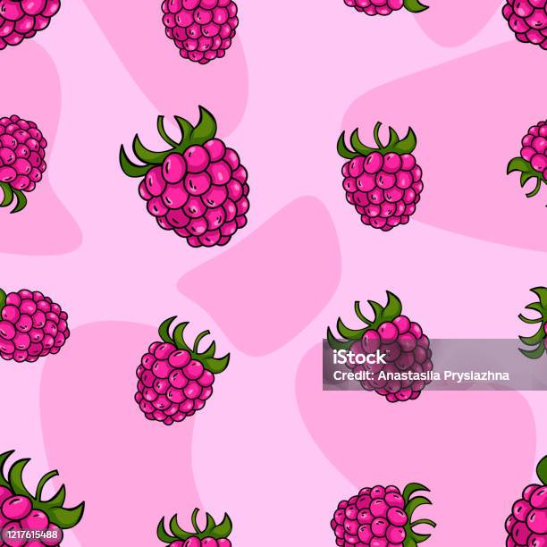 Pink Raspberry Background Seamless Pattern With Raspberries On A Pink Background Stock ...