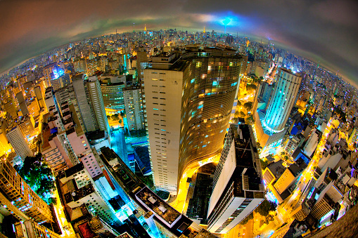 Sao Paulo city center at night from the Terraço Italia.