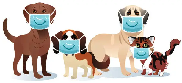 Vector illustration of Medical mask and pets