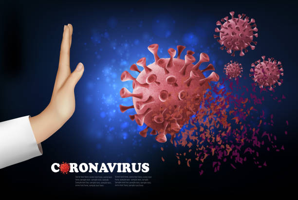istock Coranavirus pandemic background. Hand destroying virus COVID - 19 molecules. Vector illustration 1217617918