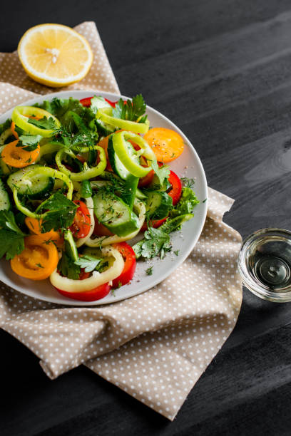 istock Vegetables on the plate. Sliced vegetables salad for a healthy diet. 1217619647