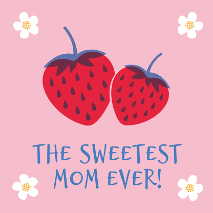 Mothers Day greeting card with Strawberry. Spring holidays. Vector Illustration. Stock illustration