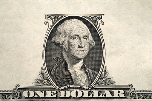 Washington portrait on a one dollar bill