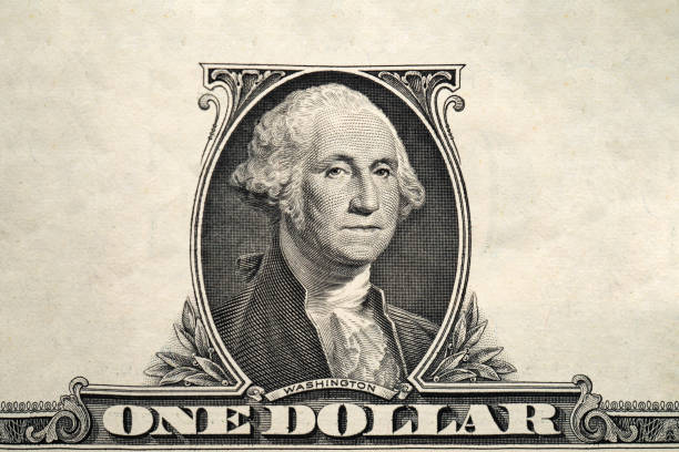 Retrato de Washington em uma nota de um dólar - foto de acervo