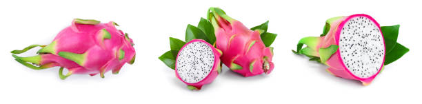 istock Ripe Dragon fruit, Pitaya or Pitahaya isolated on white background, fruit healthy concept. Set or collection 1217626833