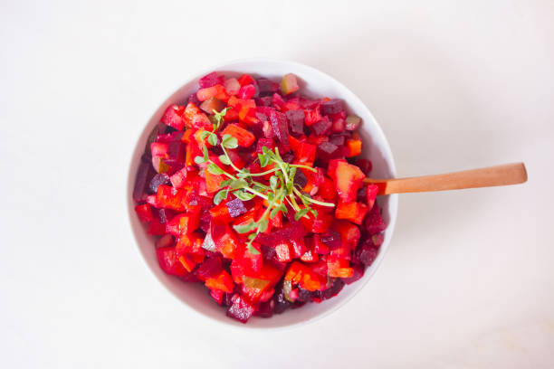 istock Russian vinaigrette beetroot salad on the white bowl. 1217628427
