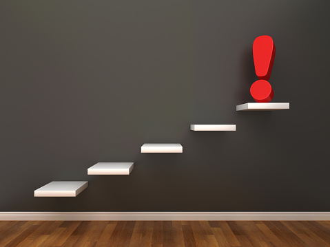 Steps with Exclamation Point - 3D Rendering