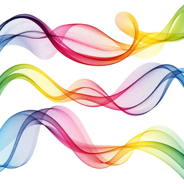 Vector illustration of Set of colored transparent waves. Rainbow vector wavy waves. Design element eps10