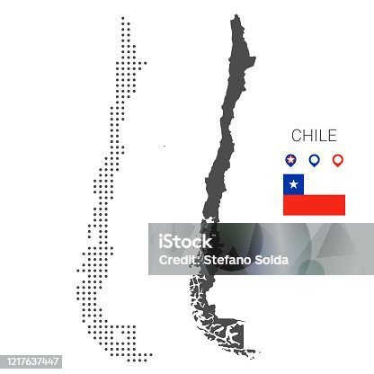 istock Chile map dotted with flag and pin 1217637447