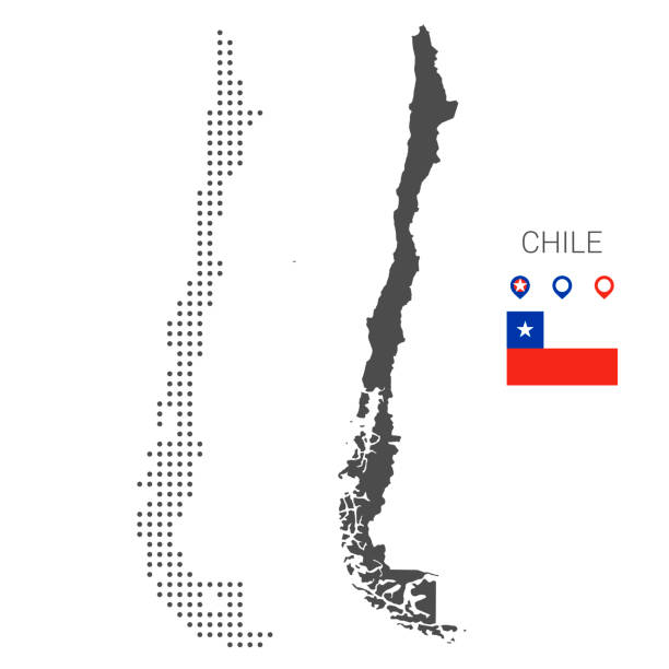 Chile map dotted with flag and pin Chile map dotted on white background vector isolated. Illustration for technology design or infographics. Isolated on white background. Travel vector illustration chile stock illustrations