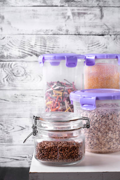 istock Buckwheat in a glass jar and other groats 1217641399