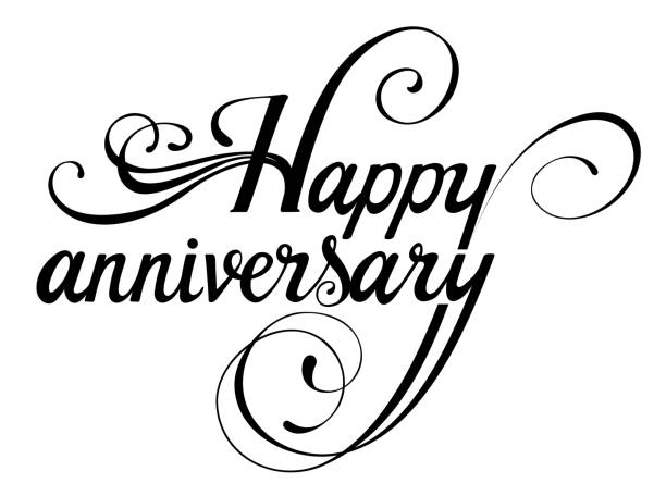 Happy anniversary - custom calligraphy text vector art illustration