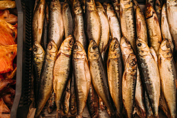 istock Close-up smoked fish on store shelves 1217645414