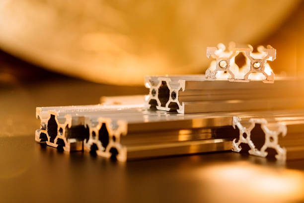 istock v slot aluminum profile lies on a black table, work surface with a bright lantern. how to assemble a cnc machine do it yourself 1217646454