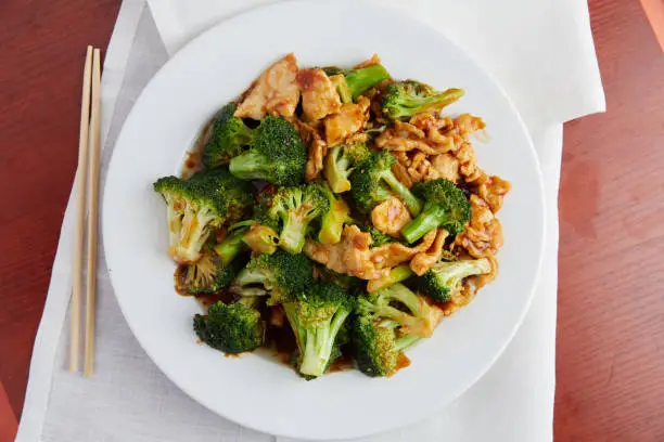 A classic Chinese Food dish of Chicken and Broccoli