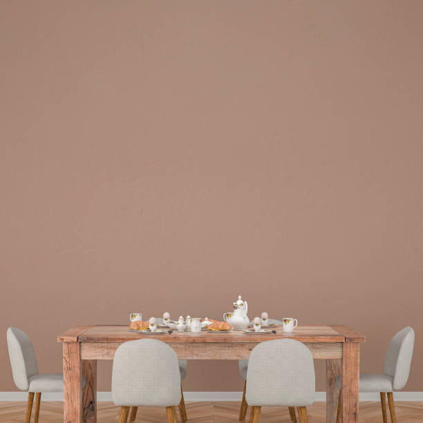 istock Dining room with table and decoration stock photo plaster wall 1217649683