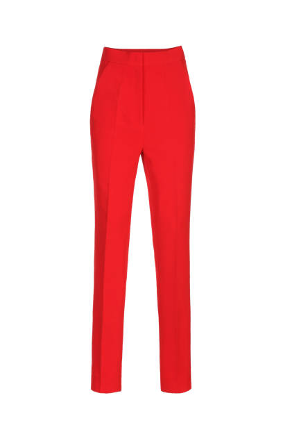 istock Red women's classic pants isolated on white background 1217649870