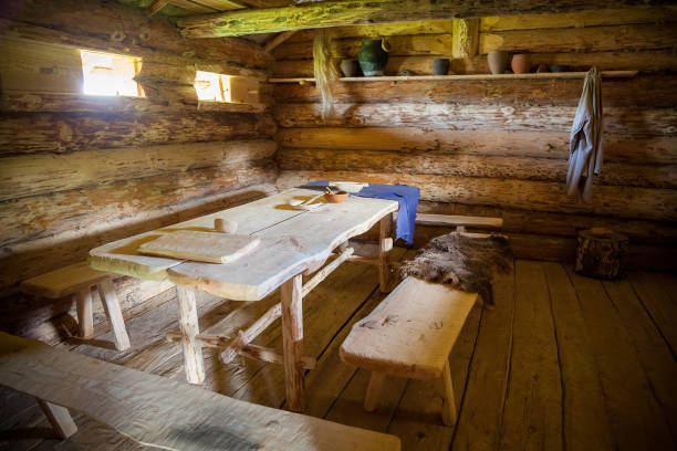 istock dining room in the ancient wooden peasant hut 1217650659