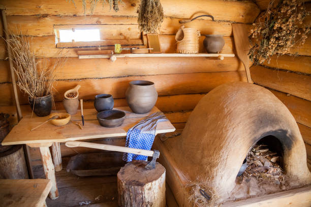 istock interior of the old peasant log cabin 1217650661