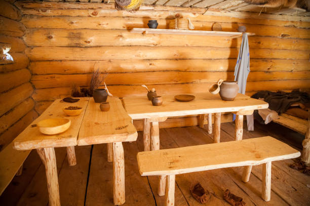 istock dining room in the old peasant log cabin 1217650662