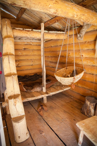 istock bedroom in the old peasant log cabin 1217650730