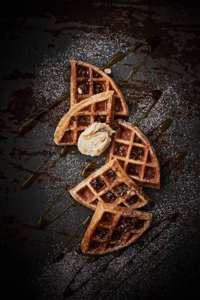 istock waffle with ice cream and caramel sauce. 1217651070