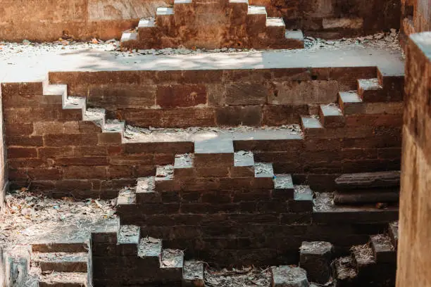 Photo of View of the steps at the Destroyed temple at Polo Forest, Gujarat, India