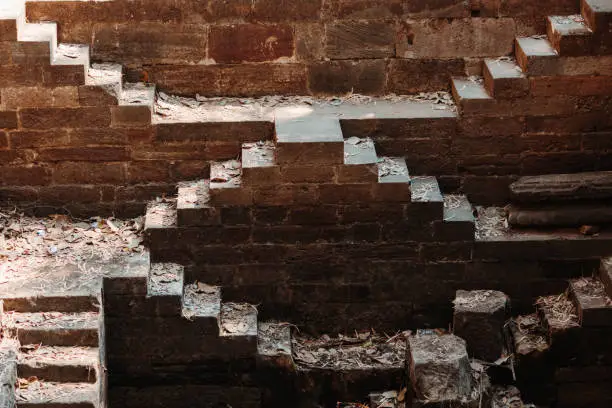 Photo of View of the steps at the Destroyed temple at Polo Forest, Gujarat, India