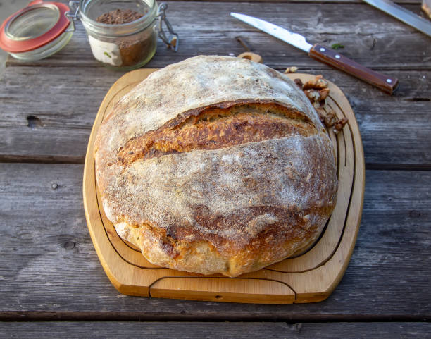 istock sourdough homemade bread. With nuts and dried apricots. 1217653429
