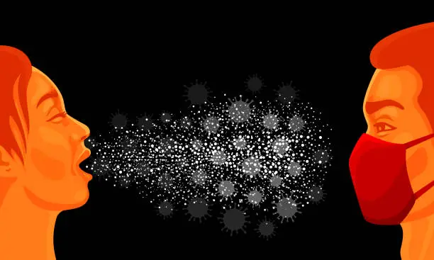 Vector illustration of Coronavirus spread. Sneezing effect.