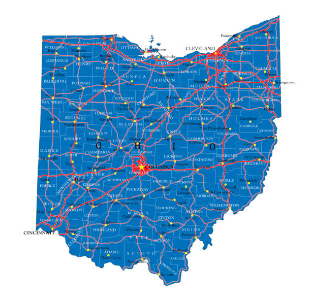 illustrazioni stock, clip art, cartoni animati e icone di tendenza di mappa politica dello stato dell'ohio - mason