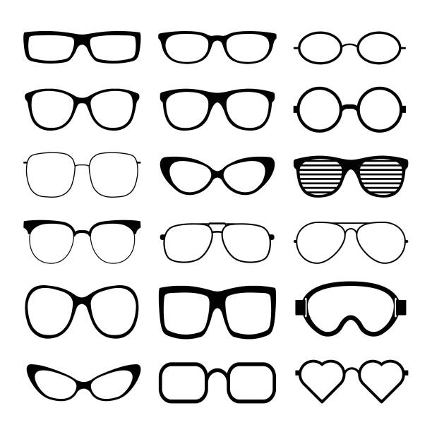 ilustrações de stock, clip art, desenhos animados e ícones de sunglasses icon set vector template. - eyesight optical instrument glasses retro revival