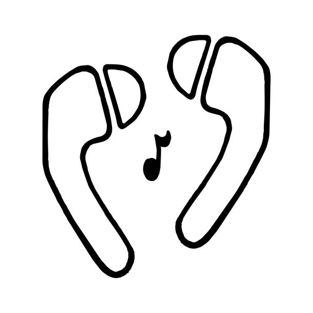 istock Wireless headphones on a white background. Isolated object. A device for listening to music. Baby doodle style. Hand made black sketch 1217670595