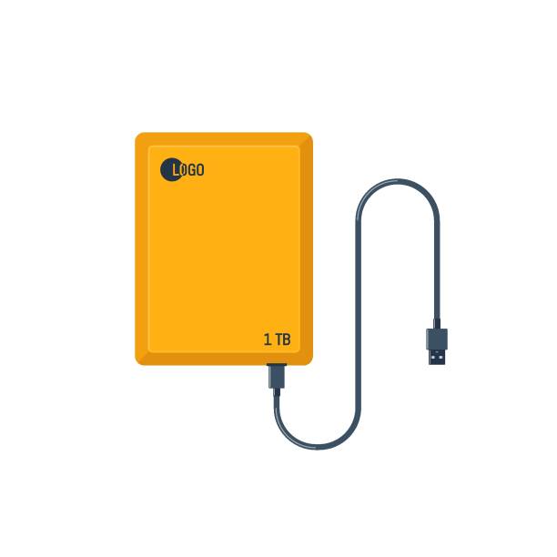 ilustrações de stock, clip art, desenhos animados e ícones de portable hdd. external hard disk drive with usb cable. memory drive illustration - usb cable drive usb flash drive flash