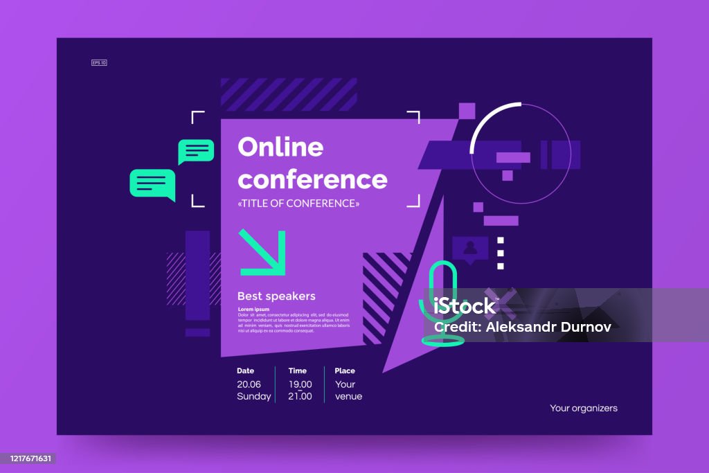 Invitation banner to the online conference. Business webinar invitation design. Announcement poster concept in flat style. Modern technology background with place for text. Vector eps 10. Technology stock vector