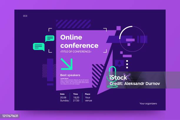 Invitation Banner To The Online Conference Business Webinar Invitation Design Announcement Poster Concept In Flat Style Modern Technology Background With Place For Text Vector Eps 10 Stock Illustration - Download Image Now