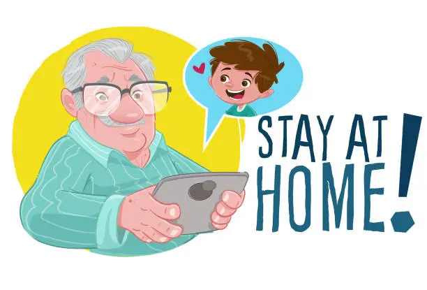 Vector illustration of Grandpa at home (Stay at home)