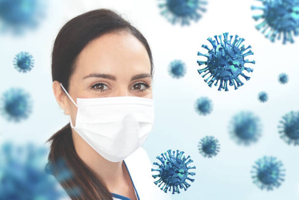 istock Coronavirus prevention, woman with protective mask 1217672556