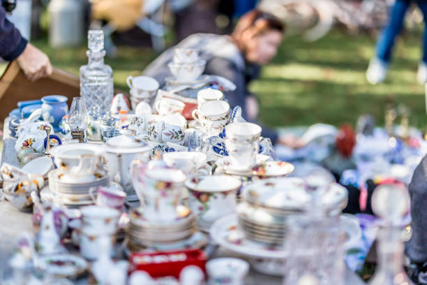 istock Dishes on car-boot sale in London 1217672976